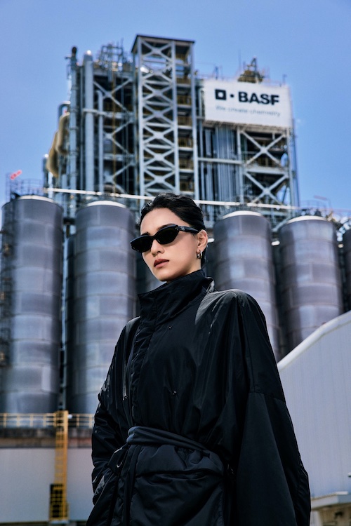 The first jacket made of loopamid® in front of the loopamid plant in Shanghai, China © 2025 Photo: BASF