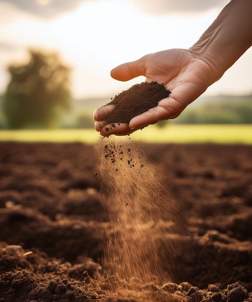 A farmer inspects the soil © BBB with Adobe Firefly