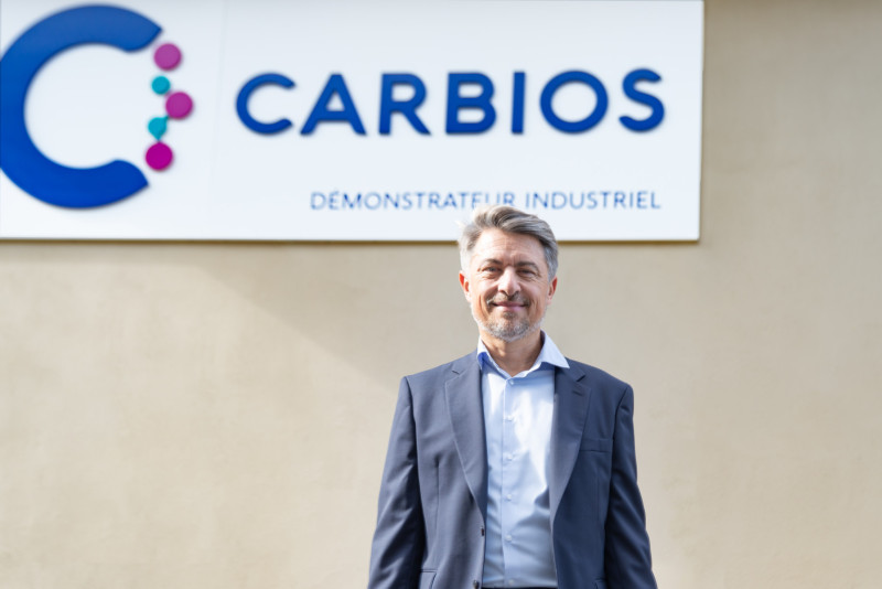 Emmanuel Ladent, CEO - in front of demonstration plant © 2024 CARBIOS / Christian Jaquet