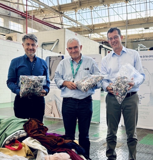 CARBIOS X Nouvelles Fibres Textiles
(L-R) Emmanuel Ladent (CEO, CARBIOS), Eric Boël (Co-director of Nouvelles Fibres Textiles) and Mathieu Berthoud (Strategic Sourcing Director, CARBIOS) © 2024 CARBIOS