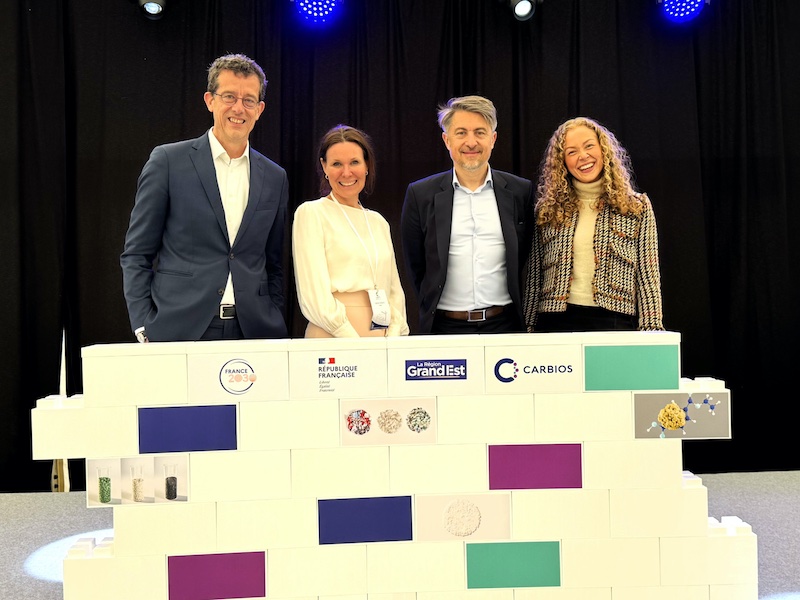 CARBIOS X Tomra Texiles: Mathieu BERTHOUD, Strategic Sourcing Director, CARBIOS; Vibeke KROHN, Head of TOMRA Textiles; Emmanuel LADENT, CEO, CARBIOS; Mari Larsen SÆTHER, Recycling Lead, TOMRA Textiles © 2024 CARBIOS