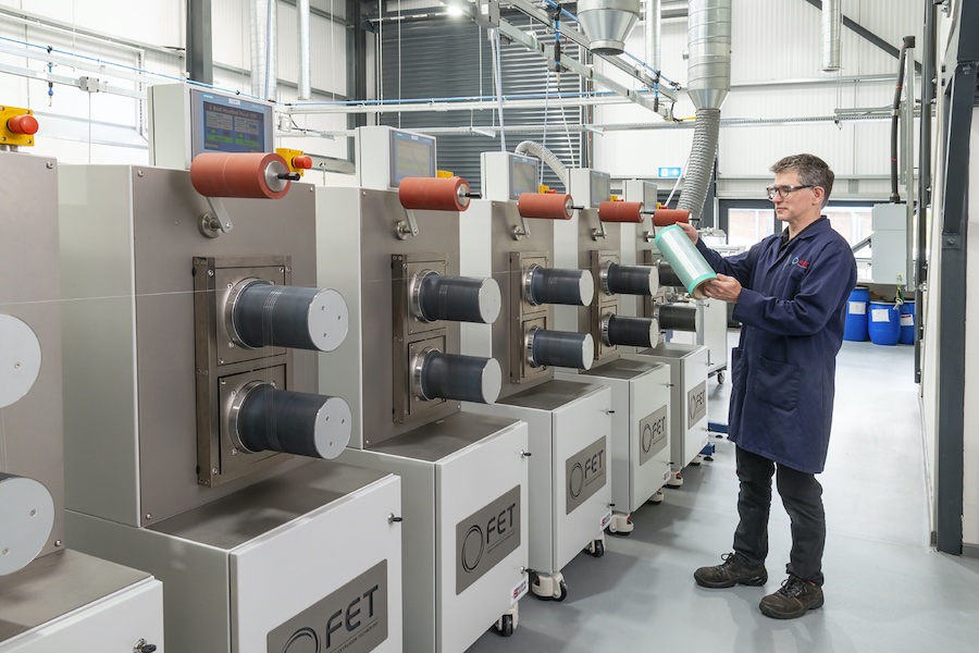A highly modular drawing system based on heated godet rollers enables flexible temperature and drawing control for new product development. © 2025 FET A highly modular drawing system based on heated godet rollers enables flexible temperature and drawing control for new product development. © 2025 FET