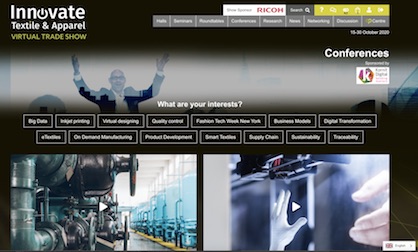 Screenshot conference site at Innovate Textile & Apparel virtual trade show (c) 2020 WTIN