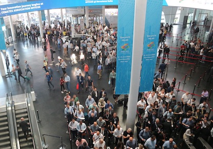 On the closing day of ITMA 2019 in Barcelona, the flags indicated the next event in Milan: ITMA 2023 (c) 2021 TexData International