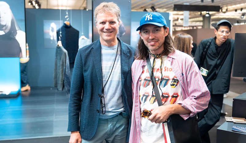 Jörg Hartmann, Head of Fashion & Technology at STOLL (left) with Graham Tabor, a designer friend who has been working with STOLL for a long time © 2024  Picture credits: MOON DIGITAL AGENCY (@moon_digitalagency)