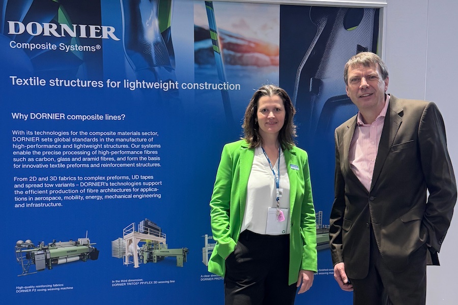 Yvonne Schuberth and TexData Editor-in-Chief Oliver Schmidt at Techtextil 2026 in Frankfurt, where the idea for this interview was born. © 2026 TexData International
