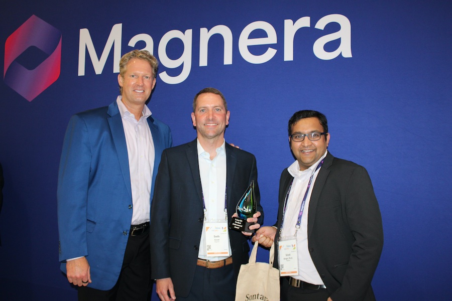 Magnera CEO, Curt Begle joins Product Line Management Director, Seth Good and Innovation Manager, Vinit Singh to celebrate the award win at IDEA® 25 © 2025 Magnera Magnera CEO, Curt Begle joins Product Line Management Director, Seth Good and Innovation Manager, Vinit Singh to celebrate the award win at IDEA® 25 © 2025 Magnera