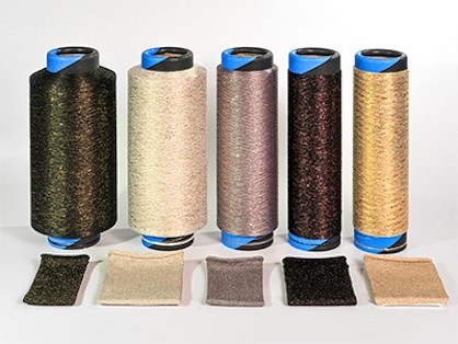 Fig. 5: Yarn packages and fabric samples made of filament and Lurex (c) 2020 SSM Fig. 5: Yarn packages and fabric samples made of filament and Lurex (c) 2020 SSM
