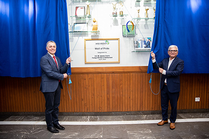 Foreign Minister of Switzerland H.E. Mr. Ignazio Cassis and CEO, Archroma Pakistan Mr. Mujtaba Rahim inaugurating Foreign Minister of Switzerland H.E. Mr. Ignazio Cassis and CEO, Archroma Pakistan Mr. Mujtaba Rahim inaugurating