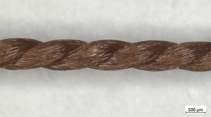 PA6.6-yarn with bonding agent made of HMF (macroscope image). Photo: DITF PA6.6-yarn with bonding agent made of HMF (macroscope image). Photo: DITF