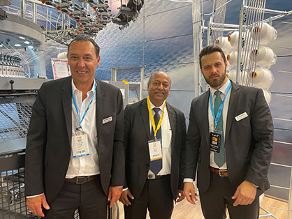 Batliboi’s Abhay Sidham (centre) with Mayer & Cie. CEO Benjamin Mayer (right) and Stefan Bühler, regional sales manager, at the ITM in Istanbul in the summer of 2022. © 2023 Mayer & Cie