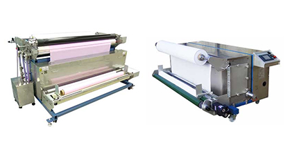 Bringing a Total Solutions Approach to digital production of textiles, Mimaki also offers pre- and post-print treatment machines, such as the TR300-1850C coating machine (left) and TR300-1850S steaming machine (right). (c) 2019 Mimaki