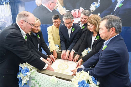 NatureWorks hosted a cornerstone laying ceremony to commemorate the progress made to date on their new fully integrated Ingeo(TM) PLA manufacturing complex in Thailand. From left to right: Bill Suehr, Chief Operating Officer, NatureWorks; Carmen Volkart, Chief Financial Officer, NatureWorks; Khun Chayan Sirimas, Governor, Nakhon Sawan; Dr. Nattapol Rangsitpol, Permanent Secretary, Ministry of Industry; Rich Altice, President and CEO, NatureWorks; Coleen May, President, Cargill Bioindustrial Group & NatureWorks Board of Directors; Khun Narongsak Jivakanun, Chief Operating Officer, GC & Chairman of the NatureWorks Board of Directors © 2023 NatureWorks