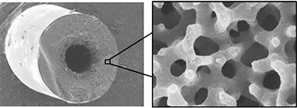 Hollow porous carbon fiber and internal porous structure (c) 2019 Toray