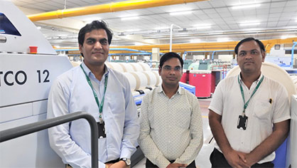 From left to right: Mr. Ramawatar Saini, Manager Vardhman Fabrics, Mr. Suresh Nagar, Chief Manager Vardhman Fabrics, Mr. Girraj Dhakar, Manager Vardhman Fabrics. © 2021 Truetzschler From left to right: Mr. Ramawatar Saini, Manager Vardhman Fabrics, Mr. Suresh Nagar, Chief Manager Vardhman Fabrics, Mr. Girraj Dhakar, Manager Vardhman Fabrics. © 2021 Truetzschler