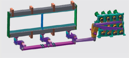 Figure 4: Smart Frames with 12 servomotors to drive the ground heddle frames giving a higher weaving efficiency and a higher quality of carpet (c) 2018 VANDEWIELE